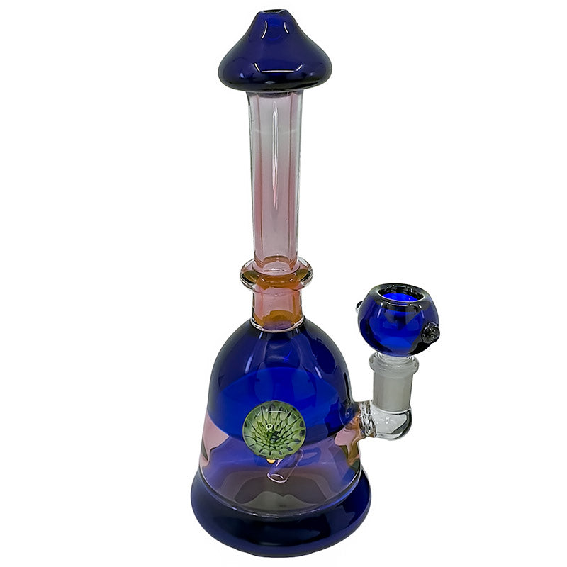 Premium handcrafted colour glass bong with blue and clear glass and internal gold fuming.