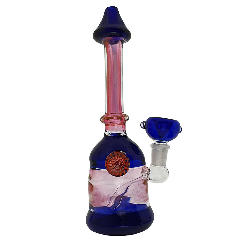 Premium handcrafted colour glass bong with blue and clear glass and internal gold fuming.