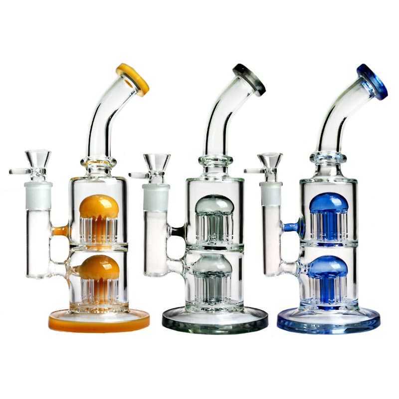 Sturdy glass bong with two chambers and two 8 arm Tree Percolators