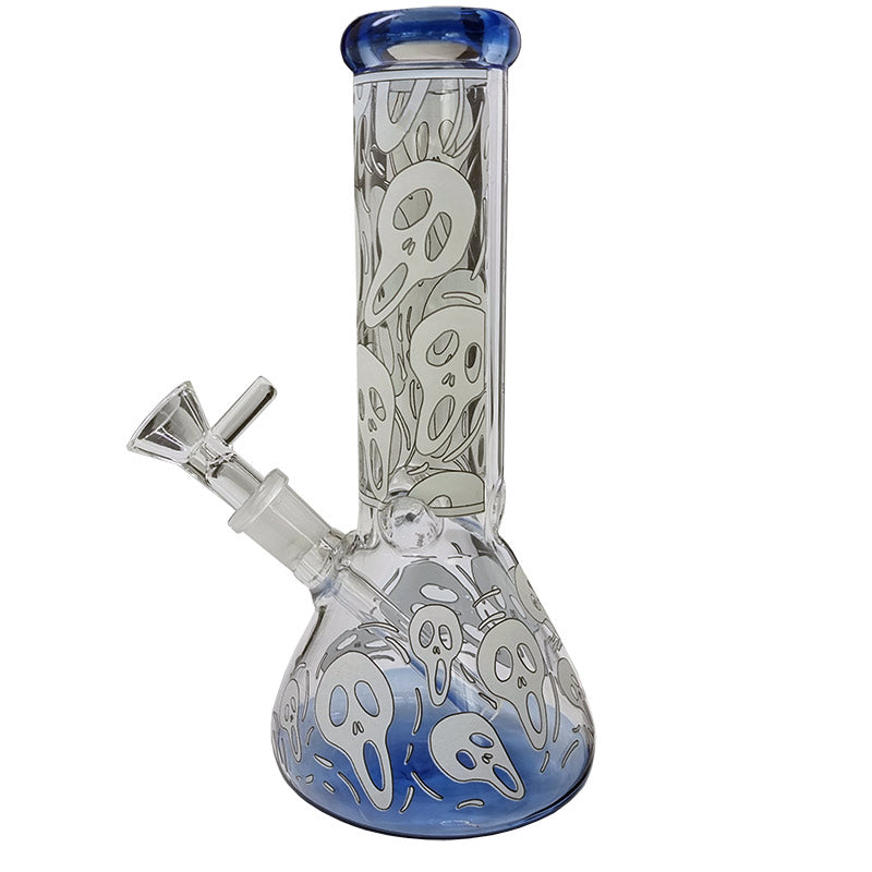 Glass beaker bong with glow-in-the-dark Ghost mask