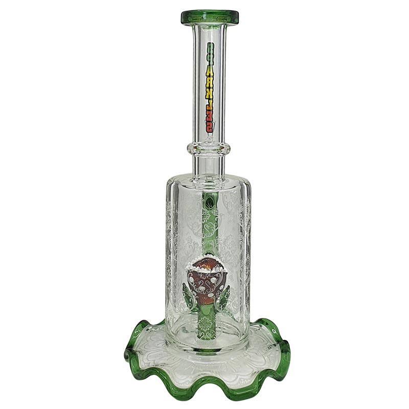 Patterned clear and green glass bong with Venus Fly Trap Diffuser