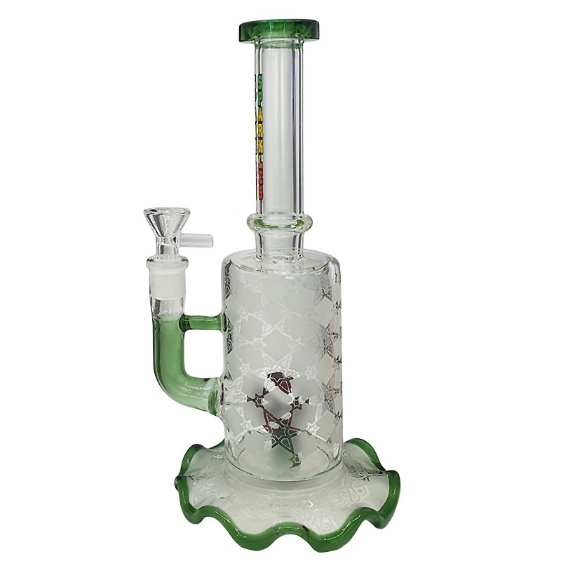 Patterned clear and green glass bong with Venus Fly Trap Diffuser